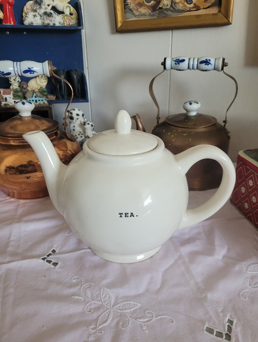 Rae Dunn Artisan Collection teapot "TEA" In Typewriter Font